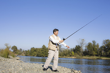 Image showing Man Fishing in River