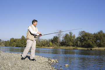 Image showing Man Fishing in River