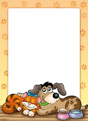 Image showing Frame with cute cat and dog