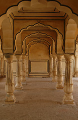 Image showing Empty corridor in an abandoned Amber Fort. Rajasthan, India