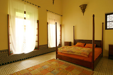 Image showing Beautiful authentic arabic bedroom in a traditional Moroccan ria