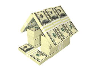 Image showing dollar bills pack money house isolated