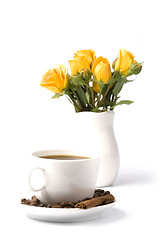 Image showing bouquet and cup of coffee