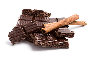 Image showing chocolate, coffee and cinnamon sticks