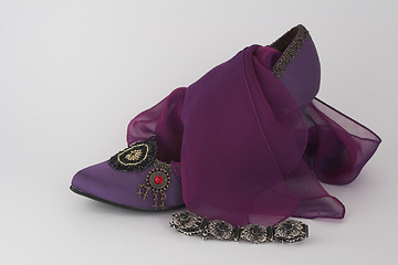 Image showing Elegant shoe,scarf and bracelet