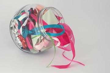 Image showing Jar of ribbons