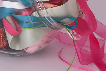 Image showing Ribbons and jar close-up