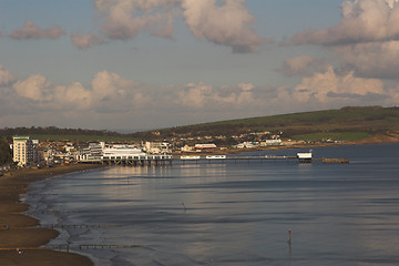 Image showing Seaside pier with beach and sea