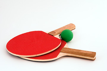 Image showing Table tennis bats and ping pong ball