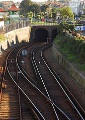 Image showing Train tracks in rural town