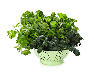 Image showing Dark green leafy vegetables in colander