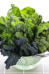 Image showing Dark green leafy vegetables in colander