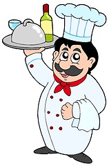 Image showing Cartoon chef holding meal and wine