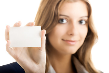 Image showing Beautiful woman holding a business card