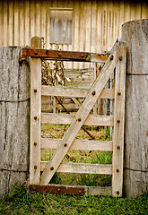 Image showing old tired rural farm gate