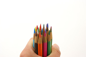 Image showing Hold a dozen color pencils 