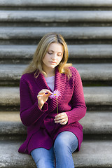 Image showing Teen Girl Sitting On Stairs