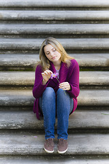 Image showing Teen Girl Sitting On Stairs