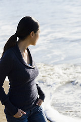 Image showing Woman Looking At Ocean