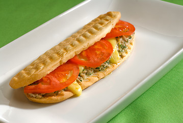 Image showing tuna tomato and cheese grilled panini sandwich