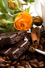 Image showing chocolate, coffee, cinnamon and flower