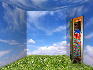 Image showing Clown Entering a Cheerful Space