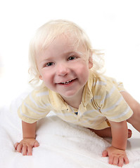 Image showing Boy Crawling and Looking Towards the Viewer