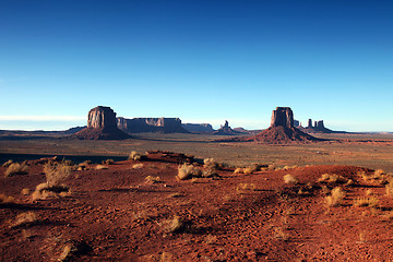 Image showing Clear Blue Sky View of Monument Valley