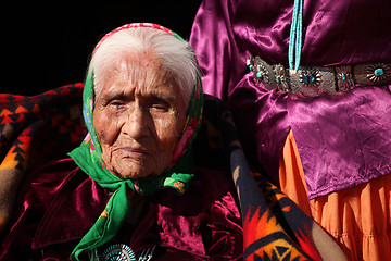 Image showing Elderly Navajo Native Woman Wearing Traditional Turquoise Jewelr