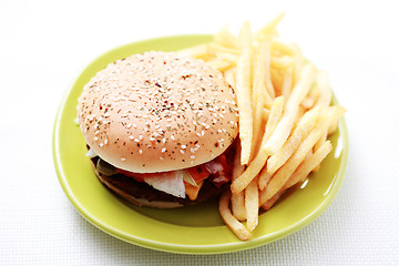 Image showing cheeseburger and french fries