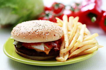 Image showing cheeseburger and french fries