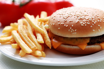 Image showing cheeseburger and french fries