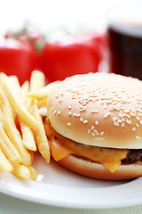 Image showing cheeseburger and french fries