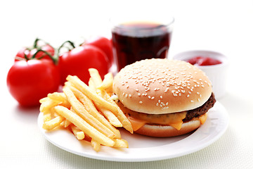 Image showing cheeseburger and french fries