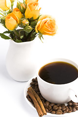 Image showing bouquet and cup of coffee