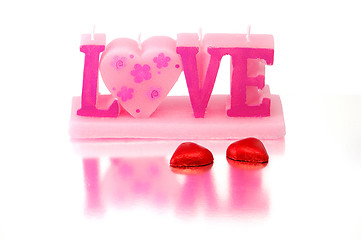Image showing Valentine candle with sweets