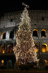 Image showing Colosseo with a christmas tree at night (Rome, Italy)