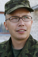 Image showing Young army cadet with glasses