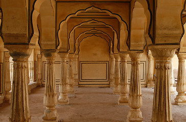 Image showing Empty corridor in an abandoned Amber Fort. India