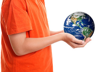 Image showing Hands cupping holding our planet Earth