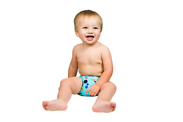 Image showing Cute Baby Boy Isolated Wearing Cloth Diaper 