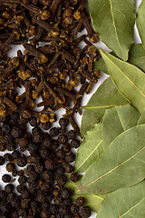 Image showing bay leafs, cloves and black pepper