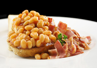 Image showing Baked Beans and Bacon on Toast