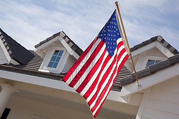 Image showing Abstract House Facade & American Flag