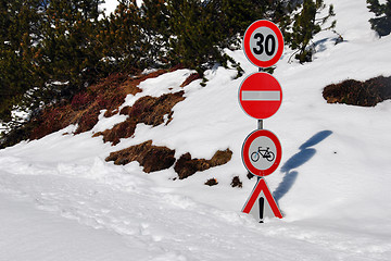 Image showing Street Signs covered by Snow, Dolomites, Italy, 2007