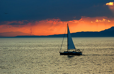 Image showing Sunset at sea