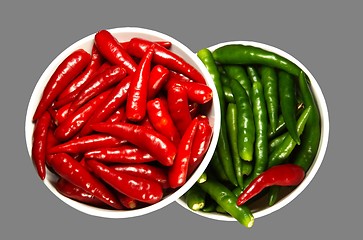 Image showing Red and Green Spicy chili pepper in the plate