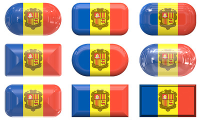 Image showing nine glass buttons of the Flag of andorra