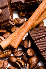 Image showing chocolate, coffee and cinnamon sticks