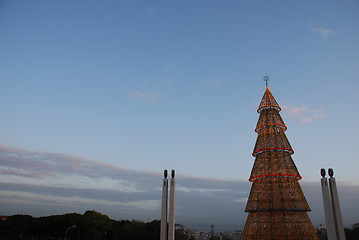 Image showing Beautiful tall Christmas tree in Lisbon (at sunset)